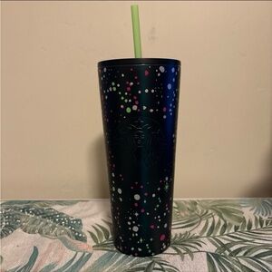 New Starbucks Holiday 2021 Venti Metal Tumbler 
Pink & Green confetti polka dot